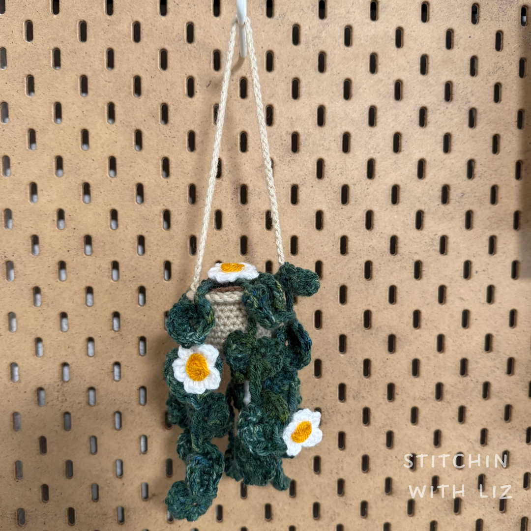 Potted Plant with White Flowers and Dark Leaves Car Charm