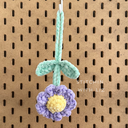 Fluffy Purple Flower Rearview Mirror Car Charm