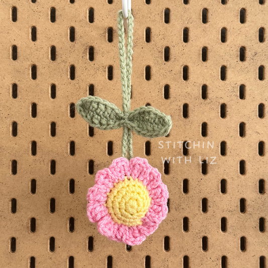 Pink Flower Rearview Mirror Car Charm