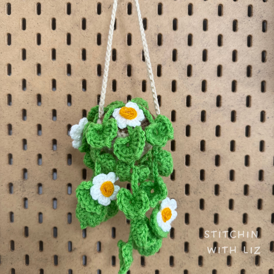 Potted Plant with White Flowers Car Charm