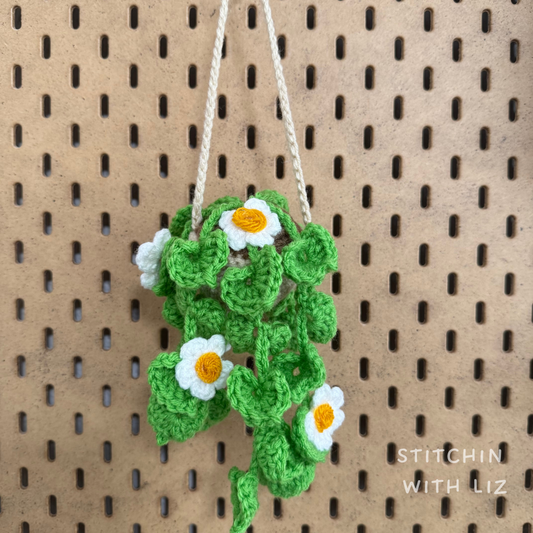 Potted Plant with White Flowers Car Charm