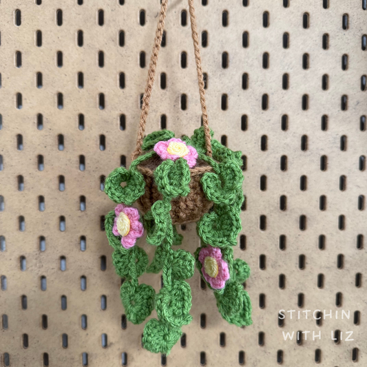 Potted Plant with Pink Flowers Car Charm
