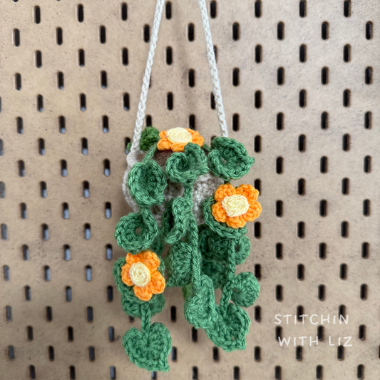 Potted Plant with Orange Flowers Car Charm