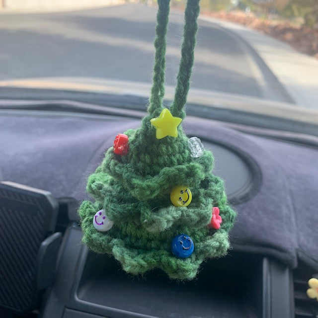 Smiley Beady Holiday Tree Hanging Rearview Mirror Charm